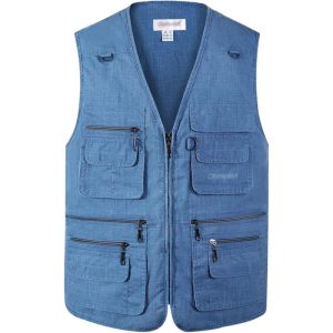 Gihuo Men's Fishing Vest Utility Shooting Safari Travel Vest with  Pockets(Denim Blue#2) - Gihuo Clothing Sale